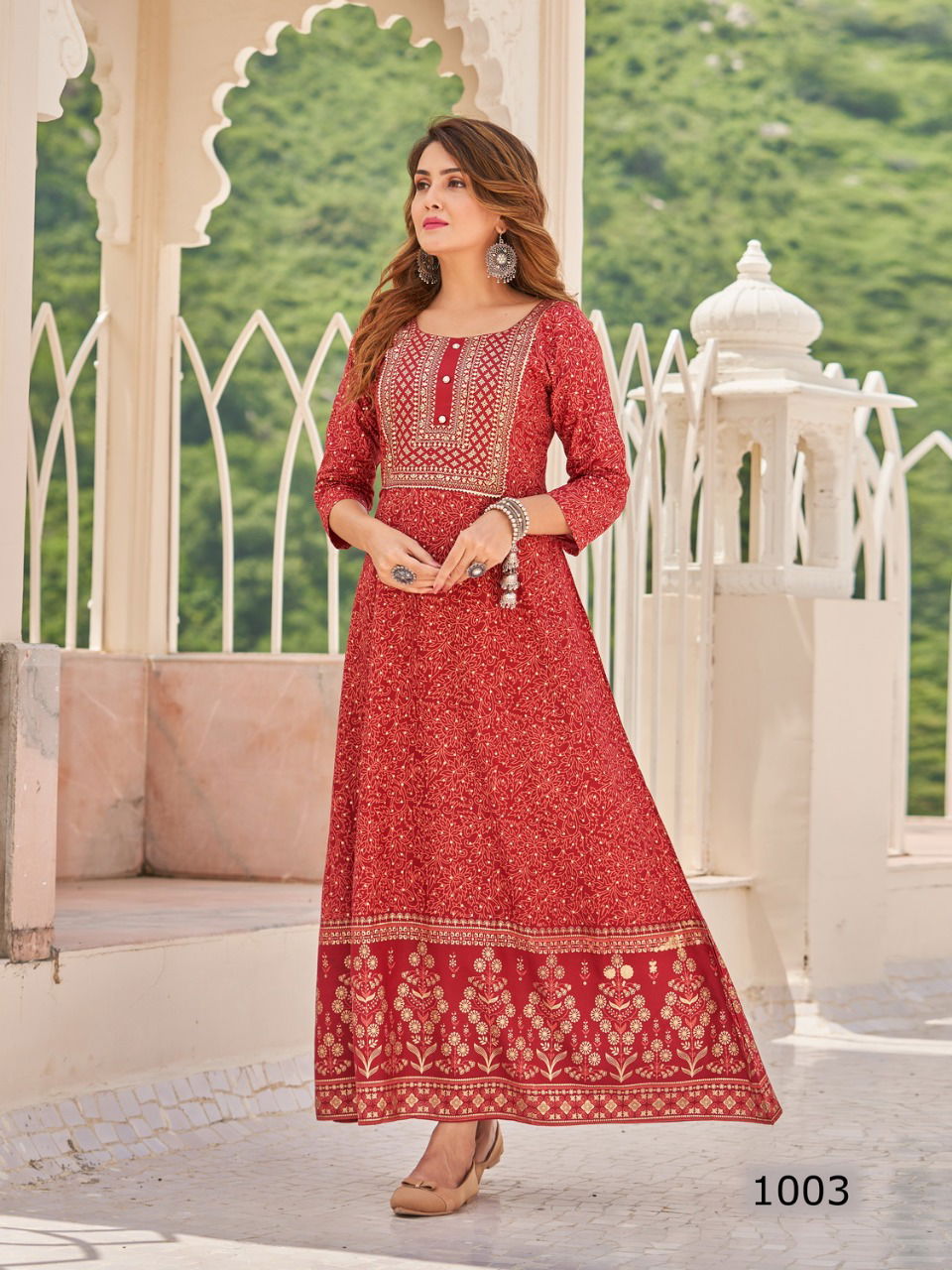 Radhika Twinkle Rayon Printed Ethnic Wear Anarakli Kurti Collection